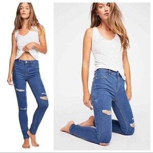 NWT Free People High Rise Skinny Jeans Casual Neutral Stretchy Boho Blue 28